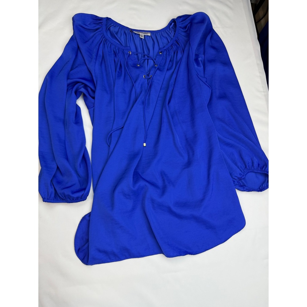 Jennifer Lopez Royal Blue Lace Up Peasant Blouse Plus Size 3X Long Sleeve Top